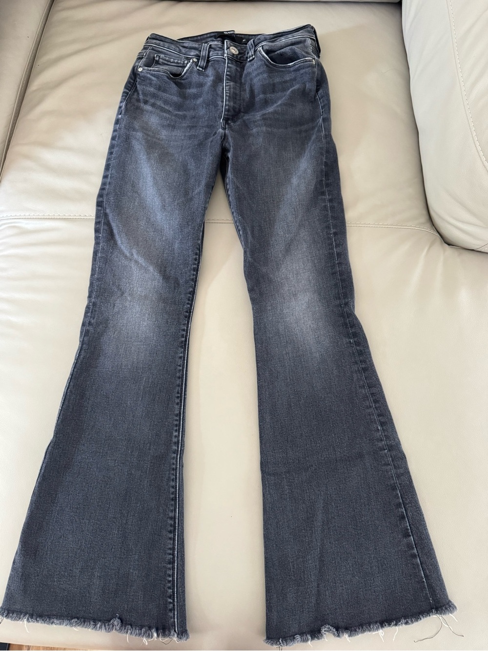 Hudson Jeans Dark Gray Flare Jeans with Raw Hem